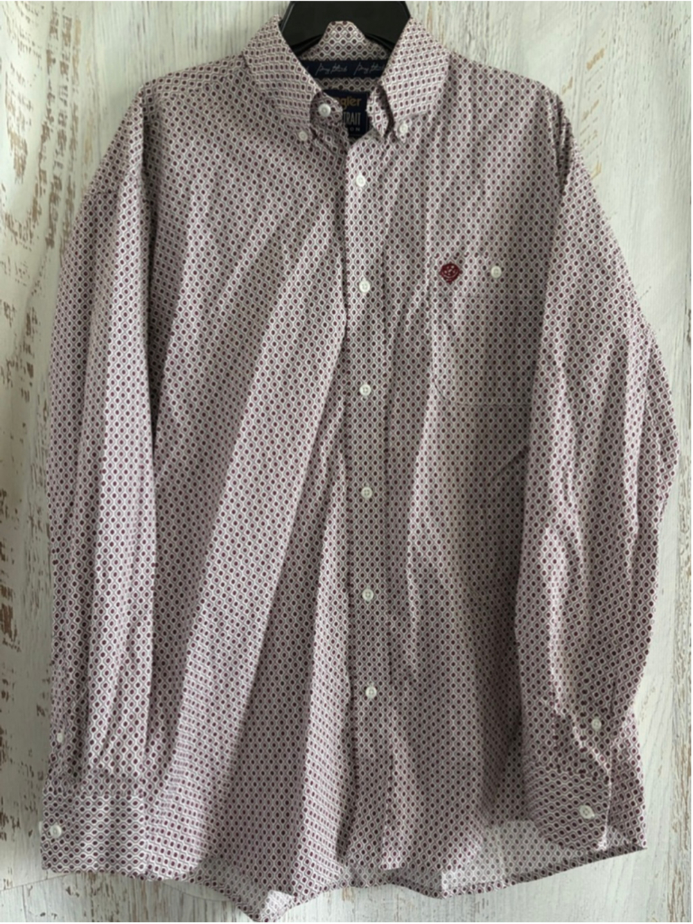 Men's Wrangler George Strait XL White Red Pattern Casual Button Down Shirt